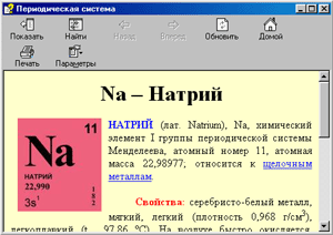 Периодическая система: окно с текстовой информацией об элементе